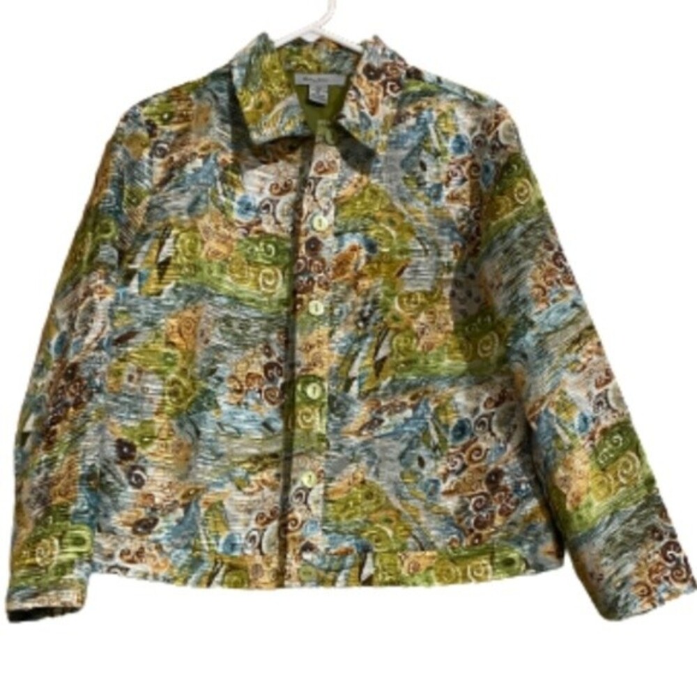 Elegant  Multicolor Floral Detail Crinkle Finish Button Down  Jacket